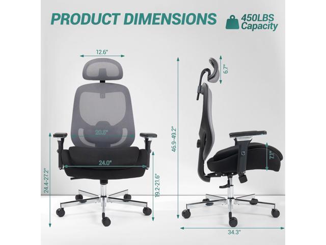 FANTASYLAB Ergonomic Mesh Office Chair, Comfy Desk Chair, Big and Tall Executive Office Chair with 4D Arms, 2D Lumbar Support, Adjustable Headrest,...