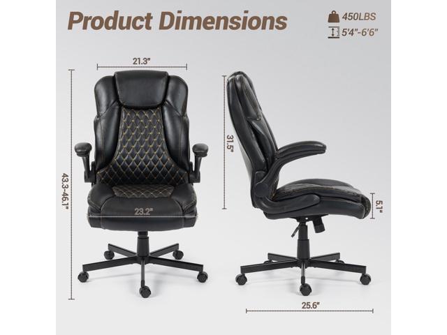VANBOW High Back Executive Office Chair, Ergonomic Computer Desk Chair with Rocking Function, PU Leather, Flip-Up Armrests and Lumbar Support, Black