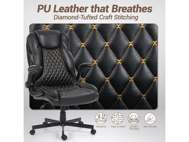 VANBOW High Back Executive Office Chair, Ergonomic Computer Desk Chair with Rocking Function, PU Leather, Flip-Up Armrests and Lumbar Support, Black