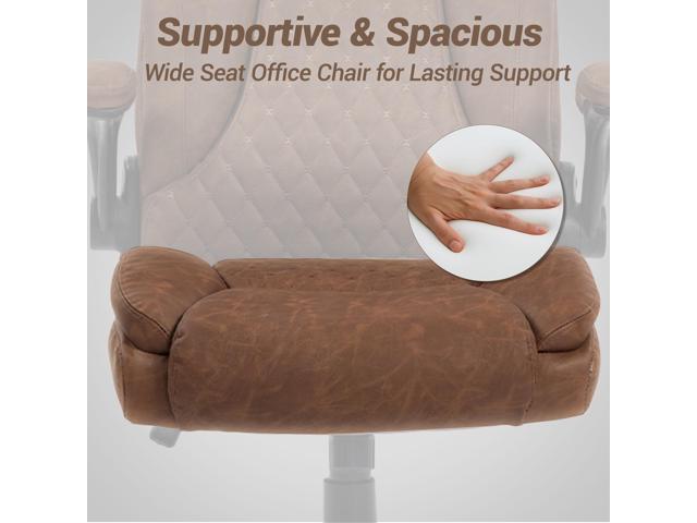VANBOW High Back Executive Office Chair, Ergonomic Computer Desk Chair with Rocking Function, PU Leather, Flip-Up Armrests and Lumbar Support, Brown