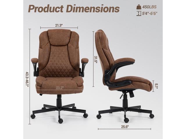 VANBOW High Back Executive Office Chair, Ergonomic Computer Desk Chair with Rocking Function, PU Leather, Flip-Up Armrests and Lumbar Support, Brown