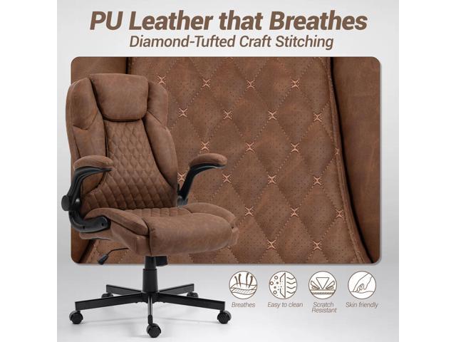 VANBOW High Back Executive Office Chair, Ergonomic Computer Desk Chair with Rocking Function, PU Leather, Flip-Up Armrests and Lumbar Support, Brown