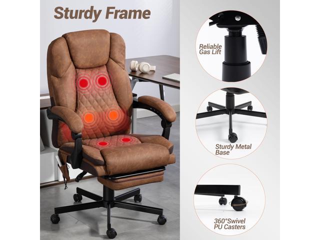VANBOW Massage Office Chair with Foot Rest, 6 Points Vibration Heating Executive Chairs Ergonomic Home Office Desk Chair,Brown