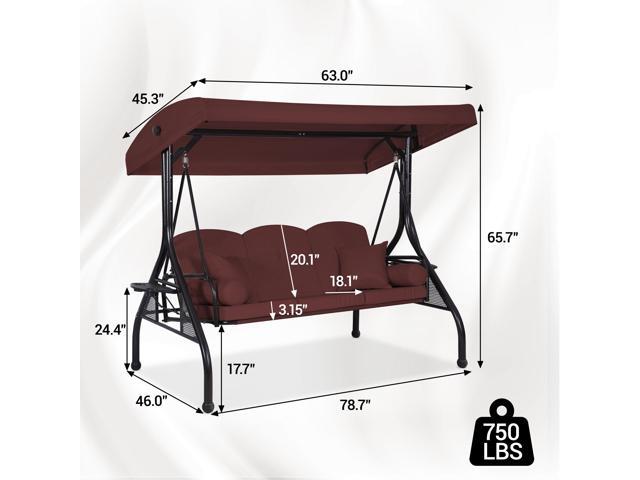 VANBOW 3-Seat Outdoor Porch Swing with Adjustable Canopy, 2 in 1 Convertible Patio Swing Bed, Patio Glider Swing for Backyard Red