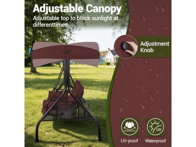VANBOW 3-Seat Outdoor Porch Swing with Adjustable Canopy, 2 in 1 Convertible Patio Swing Bed, Patio Glider Swing for Backyard Red