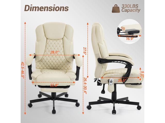 VANBOW Massage Office Chair with Foot Rest, 6 Points Vibration Heating Executive Chairs Ergonomic Home Office Desk Chair,Beige
