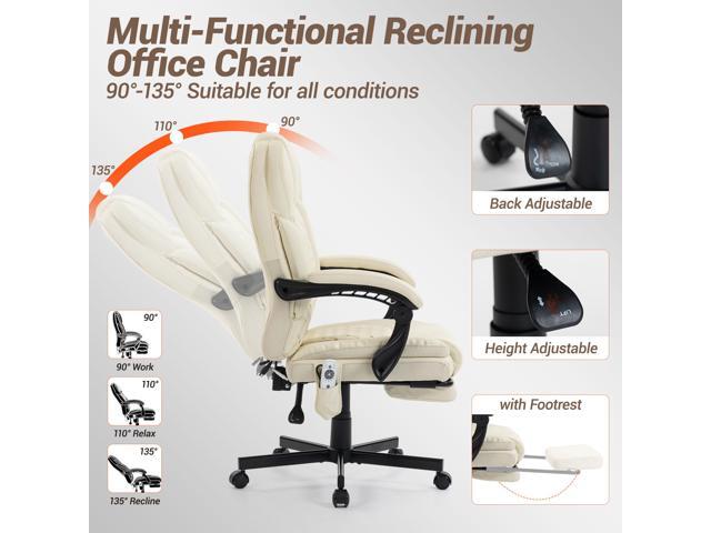 VANBOW Massage Office Chair with Foot Rest, 6 Points Vibration Heating Executive Chairs Ergonomic Home Office Desk Chair,Beige