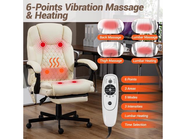 VANBOW Massage Office Chair with Foot Rest, 6 Points Vibration Heating Executive Chairs Ergonomic Home Office Desk Chair,Beige