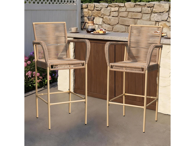 VANBOW Counter Height Bar Stool Set of 2, 30' Patio Rattan Bar Stool Chairs with