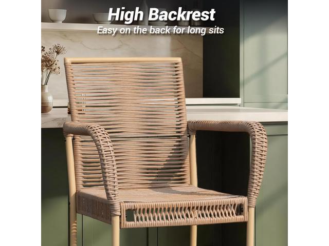 VANBOW Counter Height Bar Stool Set of 4, 30' Patio Rattan Bar Stool Chairs with Armrests, Outdoor Barstools for Porch Garden Indoor Kitchen, Yellow