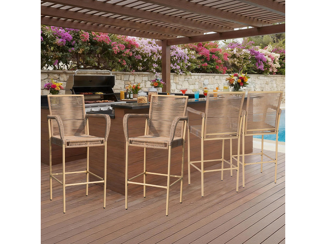 VANBOW Counter Height Bar Stool Set of 4, 30' Patio Rattan Bar Stool Chairs with Armrests, Outdoor Barstools for Porch Garden Indoor Kitchen, Yellow