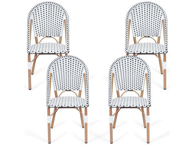 VANBOW French Bistro Chairs Set of 4, Hand-Woven PE Rattan Outdoor Armless Dining Chairs with Metal Frame, Stackable Patio Chairs for Garden...