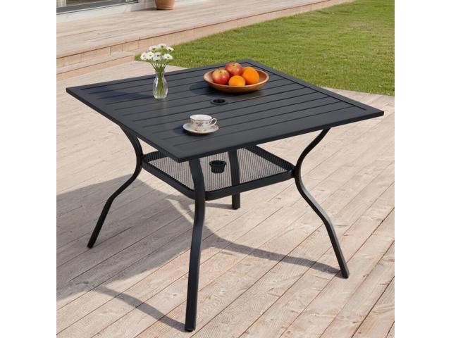 VANBOW 37' Outdoor Dining Table for 4, Metal Square Patio Dining Table with Adjustable Umbrella Hole for Garden, Backyard and Porch, Black