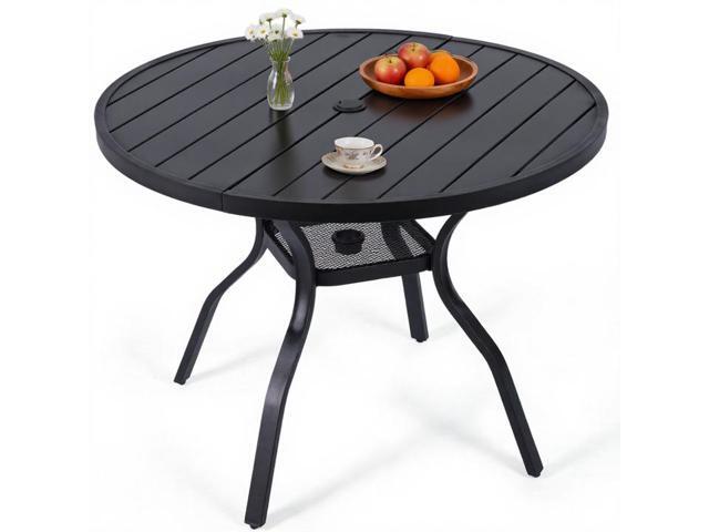 VANBOW 41.3' Outdoor Dining Table for 4, Metal Round Patio Dining Table with Adjustable Umbrella Hole for Garden, Backyard and Porch, Black