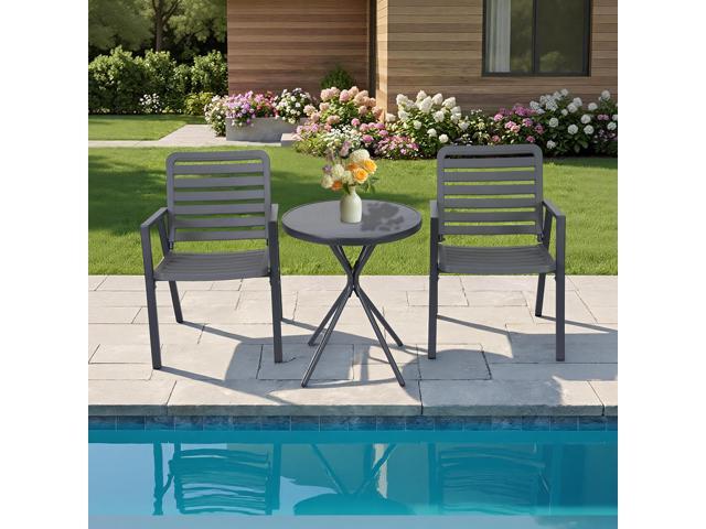 VANBOW Outdoor Dining Chairs Set of 2, All-Weather PP-Patio Chairs, Metal Frame Outdoor Chairs, Waterproof Restaurant Chairs for Front Porch,...