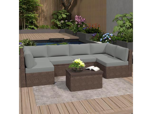 VANBOW Outdoor Replacement Cushions 14-Piece Deep Seat Water-Resistant Patio Furniture Cushions for 6-Seat Sectional Rattan Sets, Grey
