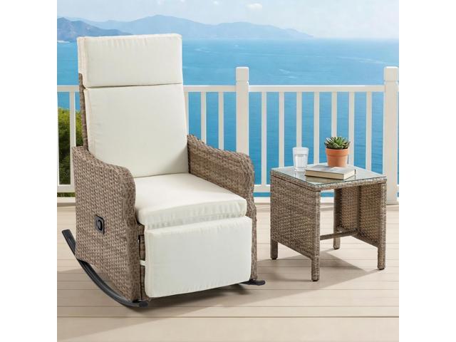 VANBOW Outdoor Recliner Chair for Patio 2-in-1 Convertible Footrest & Rocking Mode, 90-135° Adjustable Backrest, Rattan Wicker Chair with...