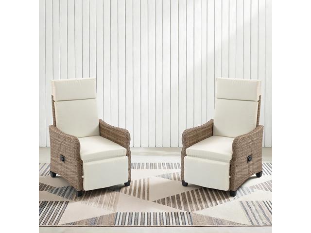 VANBOW 2 Set Outdoor Recliner Chair for Patio 2-in-1 Convertible Footrest & Rocking Mode, 90-135° Adjustable Backrest, Rattan Wicker Chair with...