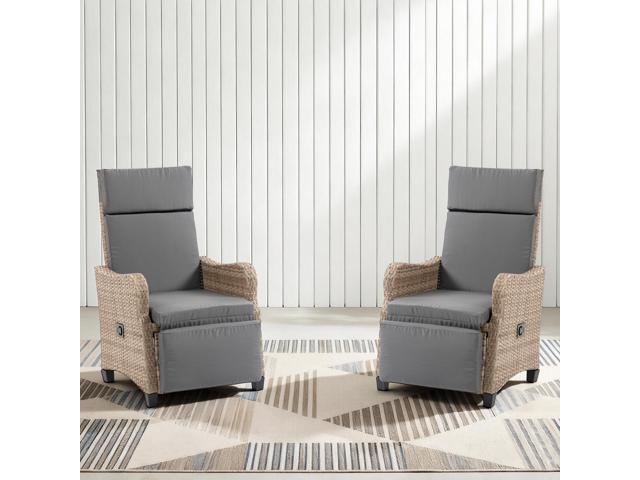 VANBOW 2 Set Outdoor Recliner Chair for Patio 2-in-1 Convertible Footrest & Rocking Mode, 90-135° Adjustable Backrest, Rattan Wicker Chair with...