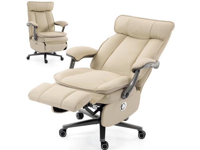 VANBOW Executive Office Chair for Big & Tall, USB Charging Port, PU Leather High Back with Footrest, 420lbs Capacity, Electric Recline, Beige