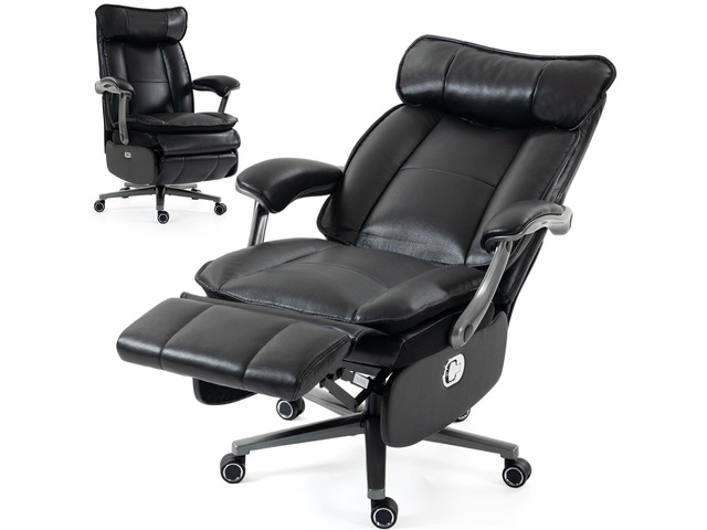 VANBOW Executive Office Chair for Big & Tall, USB Charging Port, PU Leather High Back with Footrest, 420lbs Capacity, Electric Recline, Black