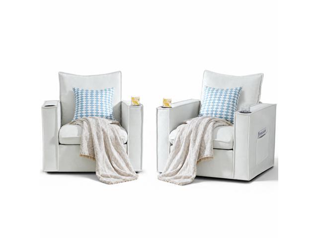 VANBOW 32 Inches Wide Swivel Accent Chair with Cup Holders Set of 2, Comfy Couch with Side Pockets, Modern Sofa Chair for Living Room, Bedroom,...