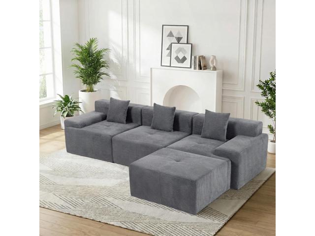 VANBOW 119'' Cloud Sectional Couch, L-Shaped Boneless Sectional Sofa with Chaise, Flexible Module Combination for Living Room, No Assembly, Grey