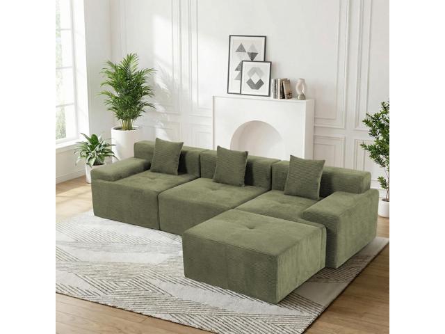 VANBOW 119'' Cloud Sectional Couch, L-Shaped Boneless Sectional Sofa with Chaise, Flexible Module Combination for Living Room, No Assembly, Green