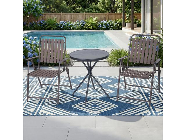 VANBOW 3 Pieces Patio Furniture Set, Bistro Table and Foldable Chairs, Waterproof Patio Furniture Folding Set, All-Weather outdoor table and...