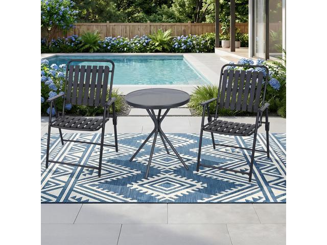 VANBOW 3 Pieces Patio Furniture Set, Bistro Table and Foldable Chairs, Waterproof Patio Furniture Folding Set, All-Weather outdoor table and...
