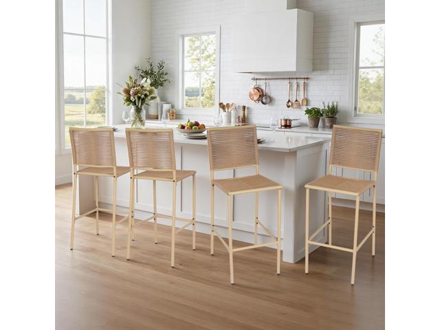 VANBOW Counter Height Bar Stool Set of 4, 30' Patio Rattan Bar Stool Chairs with Metal Frame, Outdoor Armless Barstools for Porch Garden Indoor...