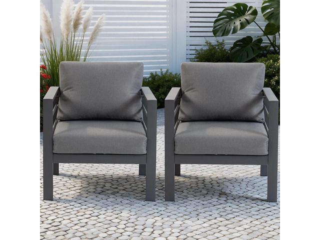 VANBOW Outdoor Patio Furniture, 2-Piece Patio Chairs Set with Removable Washable Cushions, Wide Armrests & All-Weather Metal Frame for Garden,...