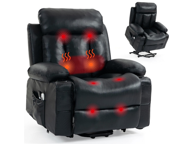 VANBOW Power Lift Recliner Chair, Electric Oversized PU Leather Single Sofa with Vibration Massage and Heat, Cup Holder and USB Charge Port for...