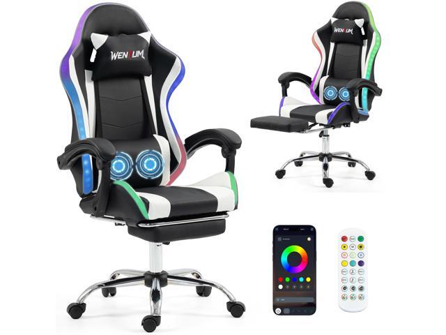 LED Lights Gaming Chair with Massage Lumbar Pillow, RGB Computer Gaming Chair with Footrest, 90°-135° Reclining Gamer Chair & Height Adjustable...