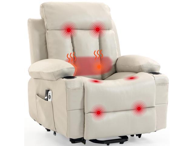 VANBOW Power Lift Recliner Chair, Electric Oversized PU Leather Single Sofa with Vibration Massage and Heat, Cup Holder and USB Charge Port for...