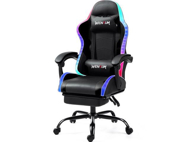 LED Gaming Chair with Massage Lumbar Pillow, RGB Computer Gaming Chair with Footrest, Reclining Gamer Chair Ergonomic Video Game Chairs for Home...