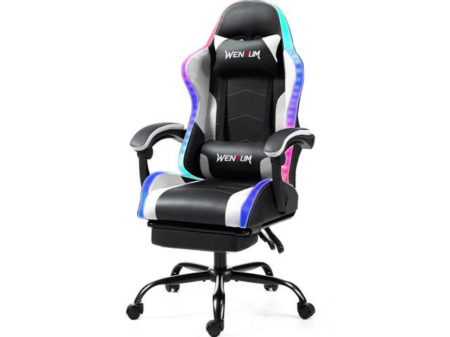 LED Gaming Chair with Massage Lumbar Pillow, RGB Computer Gaming Chair with Footrest, Reclining Gamer Chair Ergonomic Video Game Chairs for Home...
