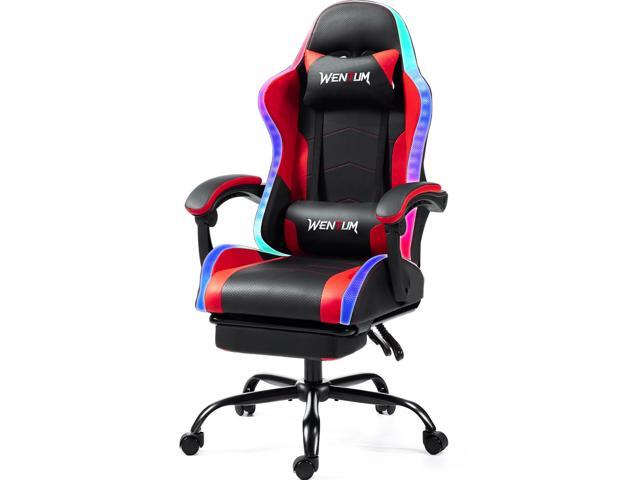 LED Gaming Chair with Massage Lumbar Pillow, RGB Computer Gaming Chair with Footrest, Reclining Gamer Chair Ergonomic Video Game Chairs for Home...
