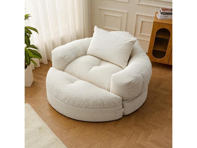 Oversized Round Chaise Lounge Chair with Ottoman, Corduroy Boneless Deep Seat Sofa for Living Room & Bedroom