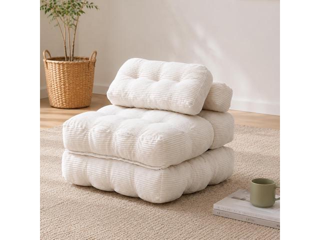 Folding Sofa Bed with Pillow and Pocket Sofa bed Convertible Sleeper Chair Corduroy Boneless Couch for Living Room Bedroom Beige