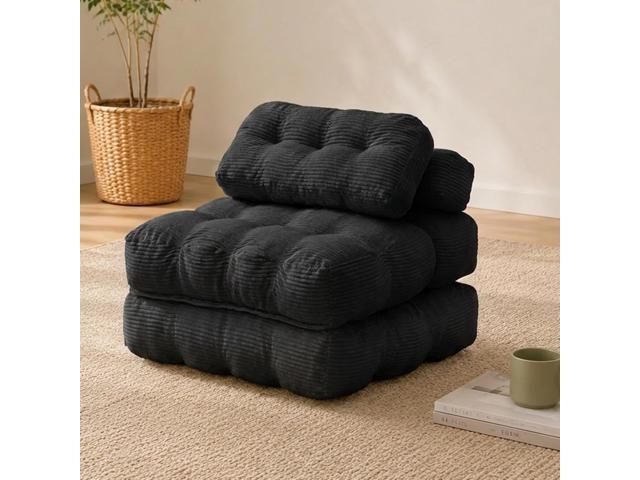 Folding Sofa Bed with Pillow and Pocket Sofa bed Convertible Sleeper Chair Corduroy Boneless Couch for Living Room Bedroom Black