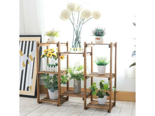 New Flexible Combination Tall Plant Stand Corner Flower Pot Display Holder Rack,8 Tier Carbonized Wood Plant Stand Flower Pot Shelf Display Rack...