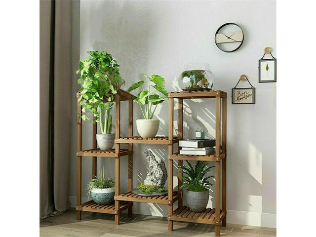 New Flexible Combination Tall Plant Stand Corner Flower Pot Display Holder Rack,8 Tier Carbonized Wood Plant Stand Flower Pot Shelf Display Rack...