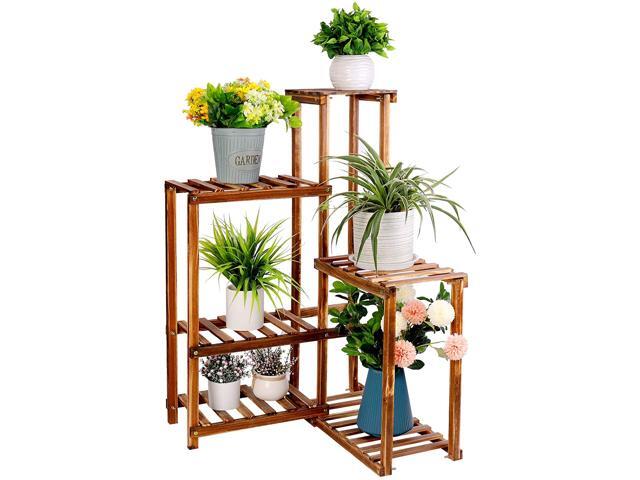 unho Plant Corner Stand 6 Tier Wood Shelf Indoor Outdoor Garden Patio Displaying Shelves Rack for Flowers Succulents Planter Pots