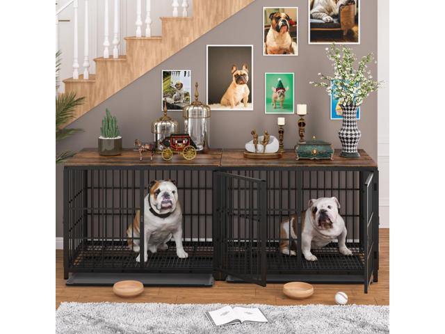 3 doors Furniture style Dog Crate, Wooden Dog Crate Table, Indoor Dog Kennel, Dog House, Dog Cage Medium with Removable Tray
