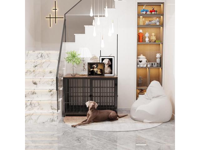 3 doors Furniture style Dog Crate, Wooden Dog Crate Table, Indoor Dog Kennel, Dog House, Dog Cage Medium with Removable Tray