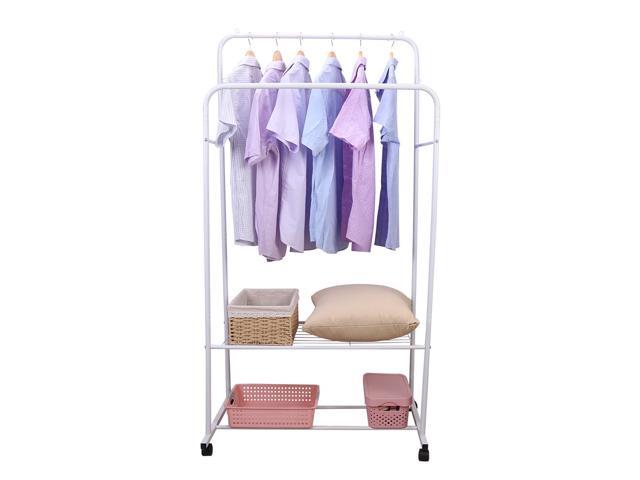 Fashional simple Double Rail Clothes Rack Rolling Clothes Organizer Double Rod Portable Clothing Hanging Stand Display Garment Rack with 2-tier...