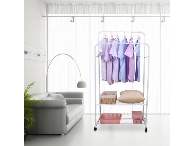 Fashional simple Double Rail Clothes Rack Rolling Clothes Organizer Double Rod Portable Clothing Hanging Stand Display Garment Rack with 2-tier...