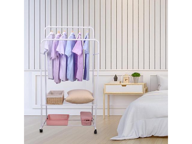 Fashional simple Double Rail Clothes Rack Rolling Clothes Organizer Double Rod Portable Clothing Hanging Stand Display Garment Rack with 2-tier...