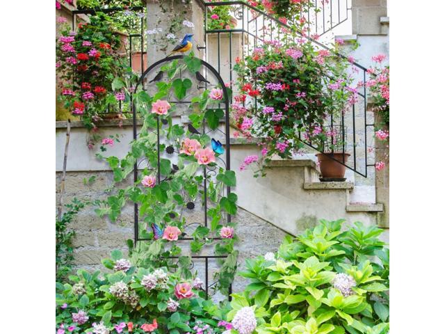 2PCS Black Rustproof Plant Trellis Decorative Metal Garden Fence Support for Outdoor Garden Potted Climbing Vines Flowers Vegetable